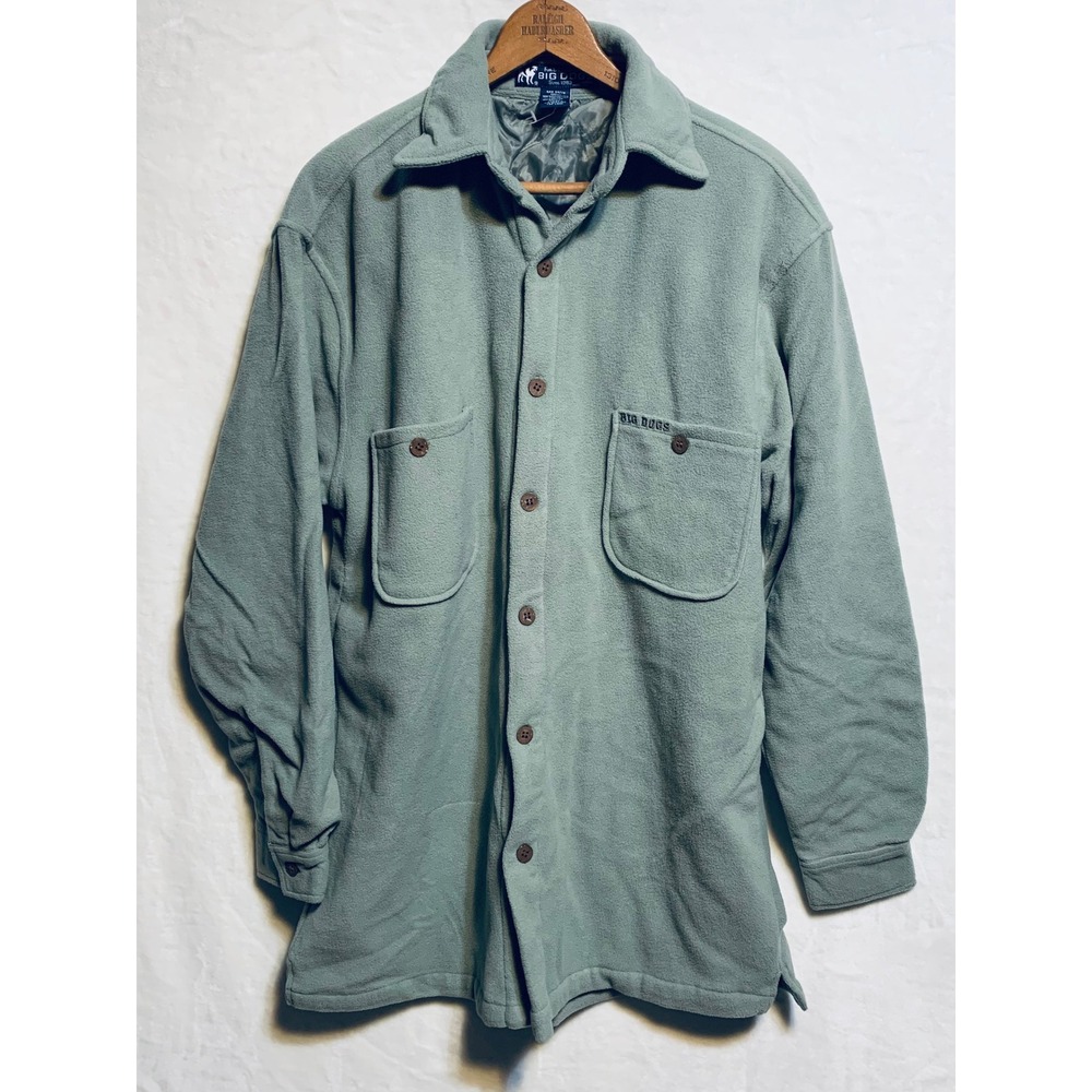 Big Dogs Fleece Shirt Jacket Mens‎ S Green Quilted Lined Shacket Vintage 90s Y2K
